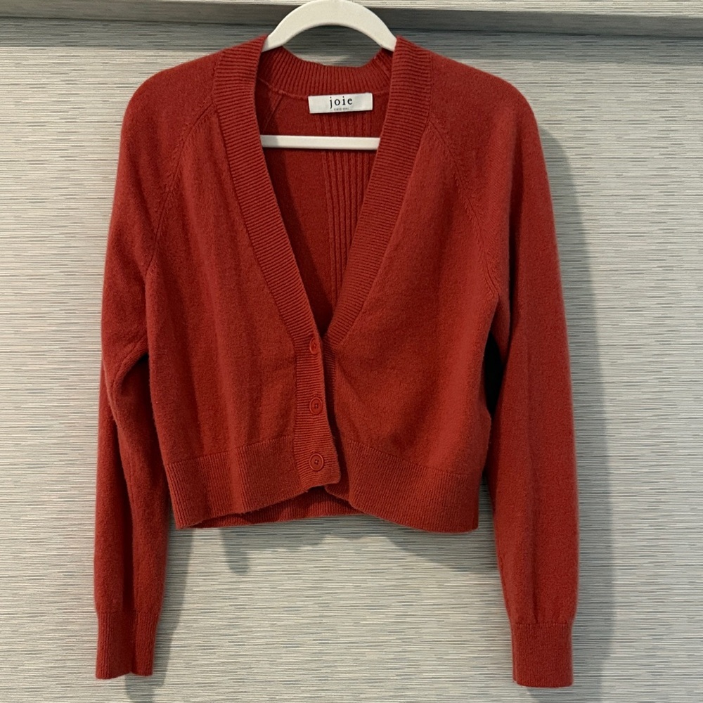 Joie Rust Red Cropped V-Neck Button Cardigan